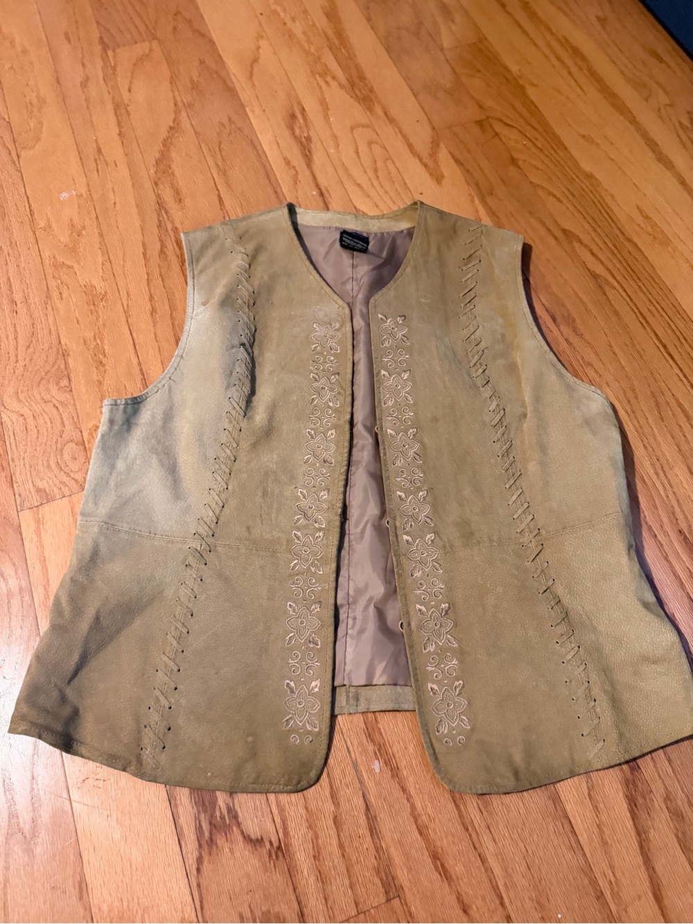 Women’s Leather Tan Embroidered Vest